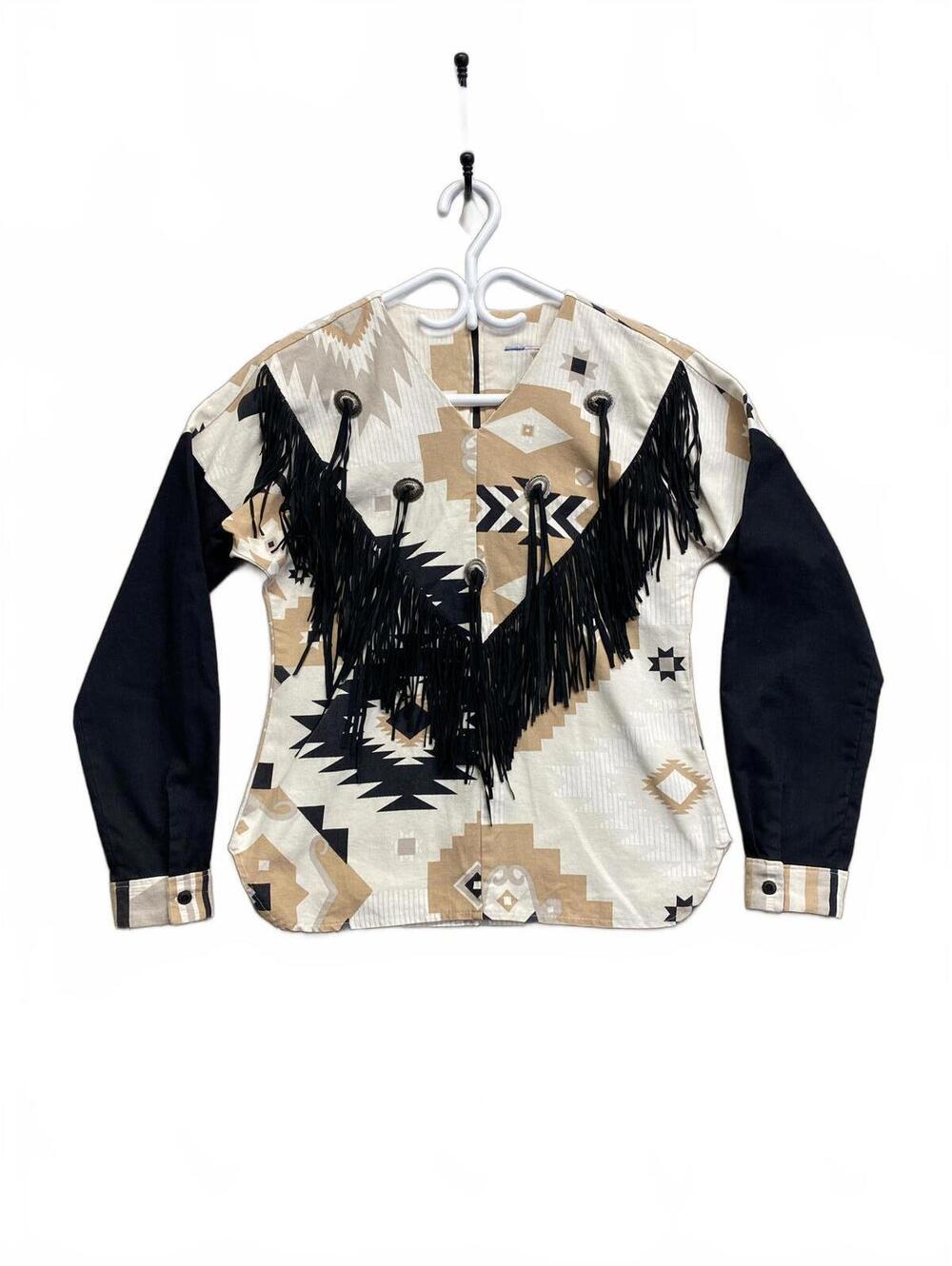Womens Aztec Pattern Fringe Cowgirl Shirt With back Zipper No Tags Size M to L